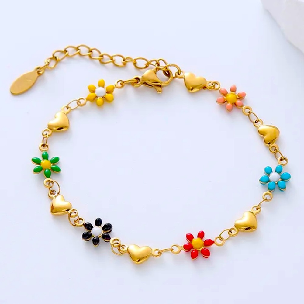 18 k gold plated flower rainbow bracelet